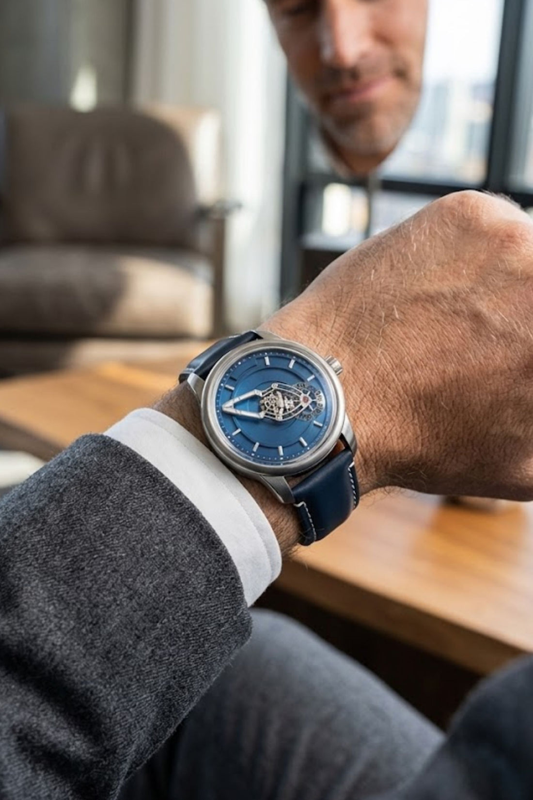 Wandering Hour Blue Skeleton Mechanical Watch