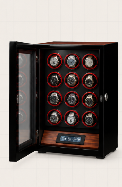 ZIVANCHE Luxury Wooden Watch Winder With LCD Touch Screen - 12 Epitopes