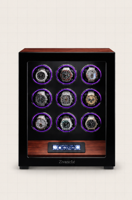 ZIVANCHE Luxury Wooden Watch Winder With LCD Touch Screen - 9 Epitopes