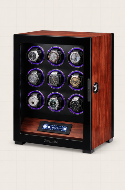 ZIVANCHE Luxury Wooden Watch Winder With LCD Touch Screen - 9 Epitopes