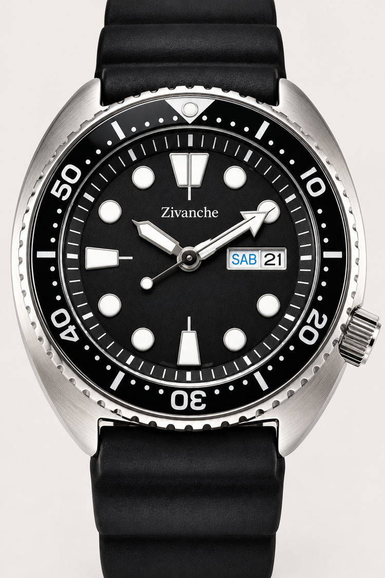 Zivanche Black Diver Automatic Watch - Day Date Edition