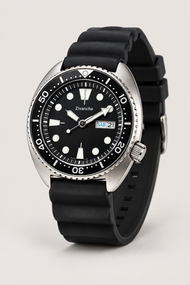 Zivanche Black Diver Automatic Watch - Day Date Edition