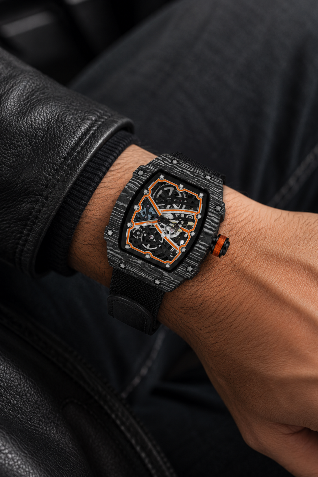 Zivanche Black Titanium Skeleton Timepiece Watch