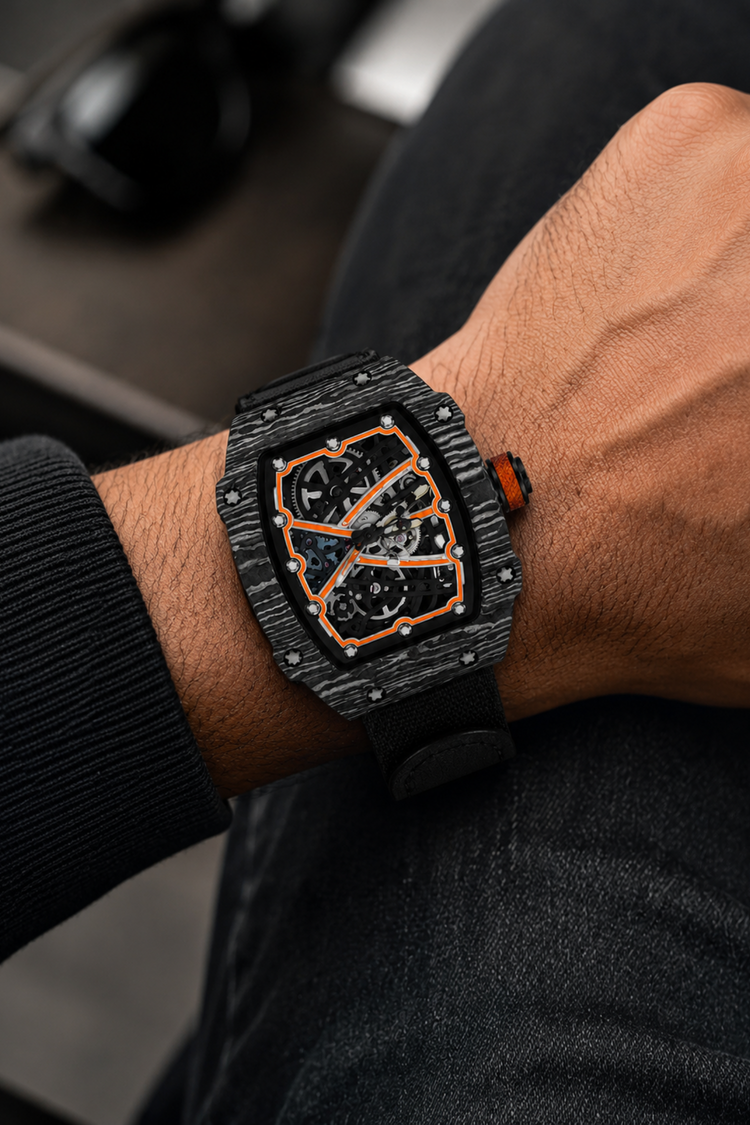 Zivanche Black Titanium Skeleton Timepiece Watch