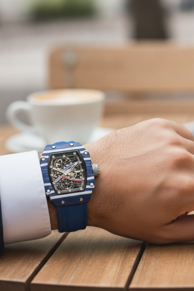 Zivanche Blue Titanium Skeleton Precision Timepiece Watch (43413950)