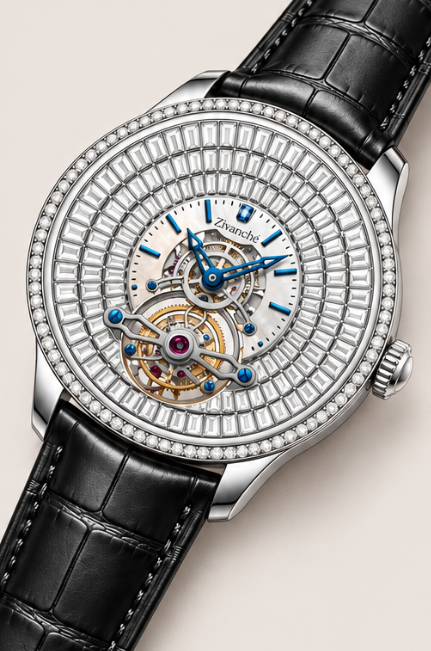 Zivanche Diamond Bezel Tourbillon Inspired Luxury Automatic Watch