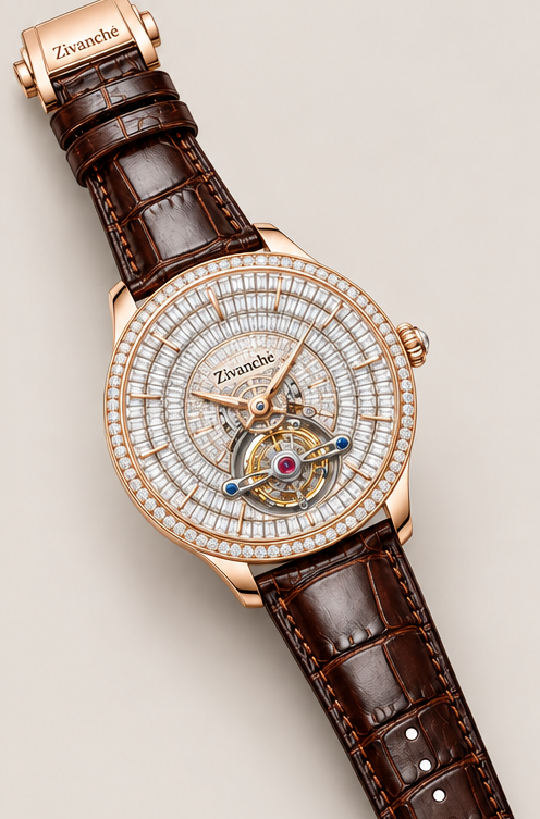Zivanche Diamond Bezel Tourbillon Inspired Luxury Automatic Watch