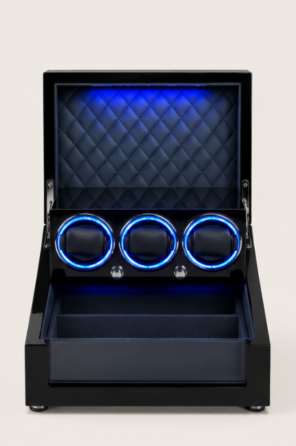 Zivanche FG3-EBGF Automatic Luxury Watch Winder with 3 Slots Storage