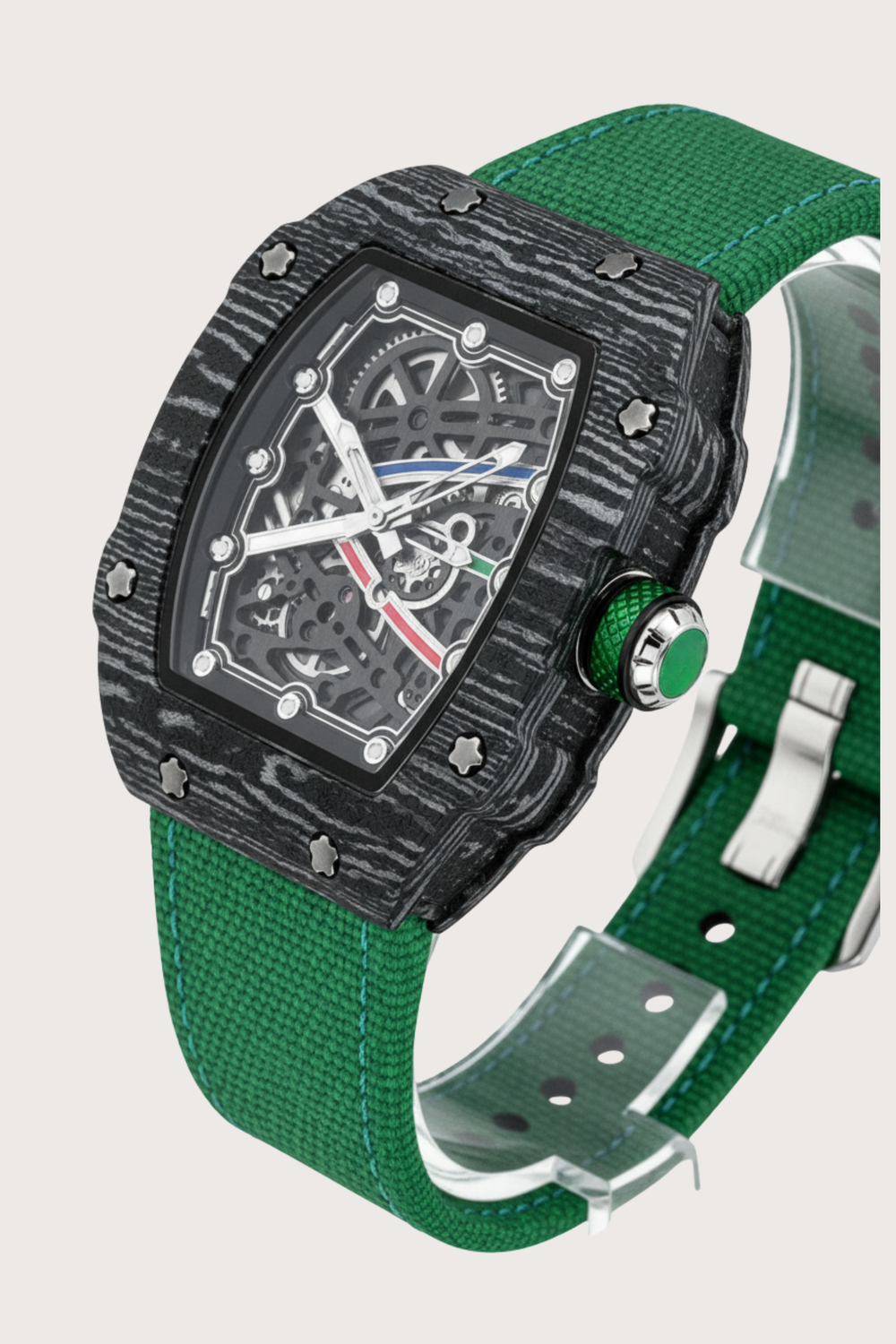 Zivanche Green Black Titanium Skeleton Precision Timepiece Watch (43413952)