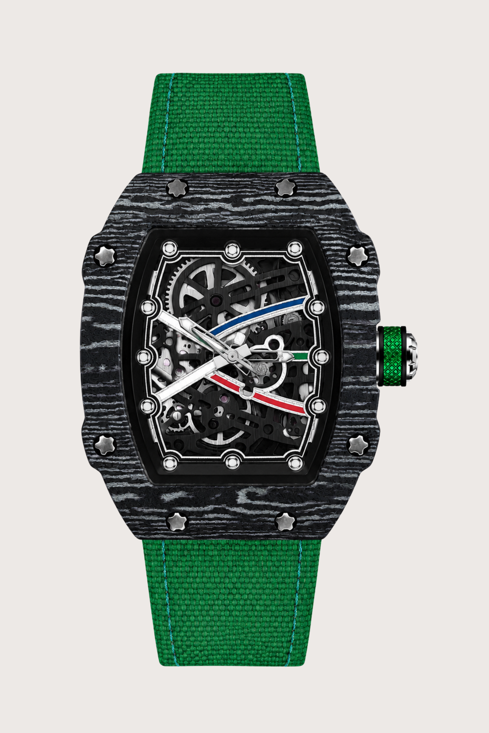 Zivanche Green Black Titanium Skeleton Precision Timepiece Watch (43413952)