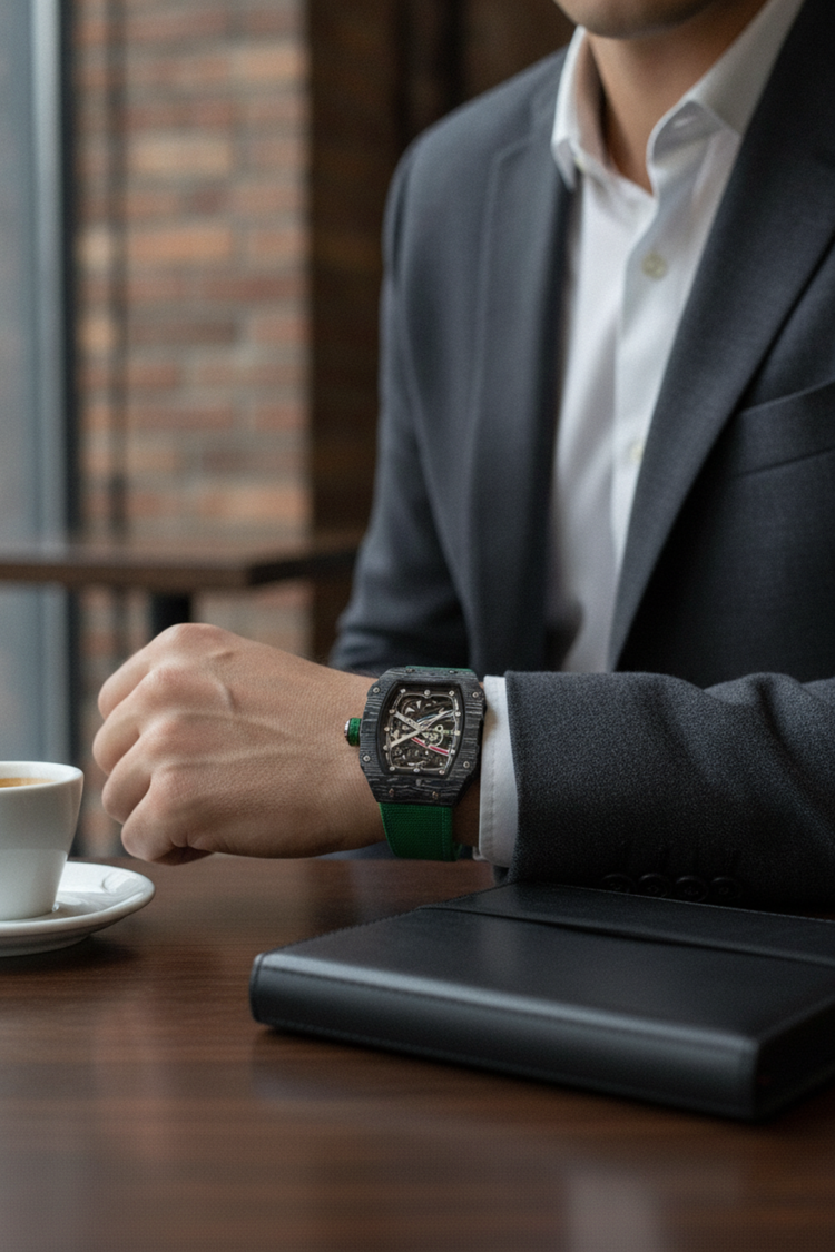Zivanche Green Black Titanium Skeleton Precision Timepiece Watch (43413952)