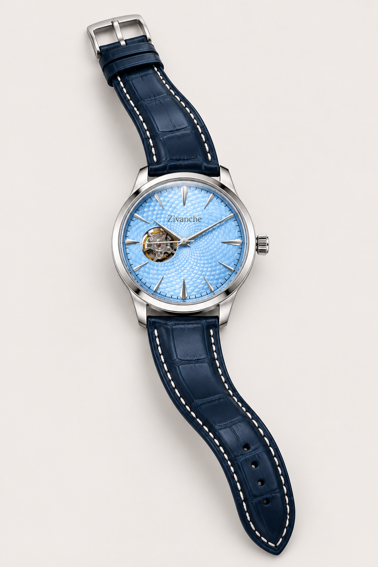 Zivanche Ice Blue Open-Heart Automatic Dress Watch