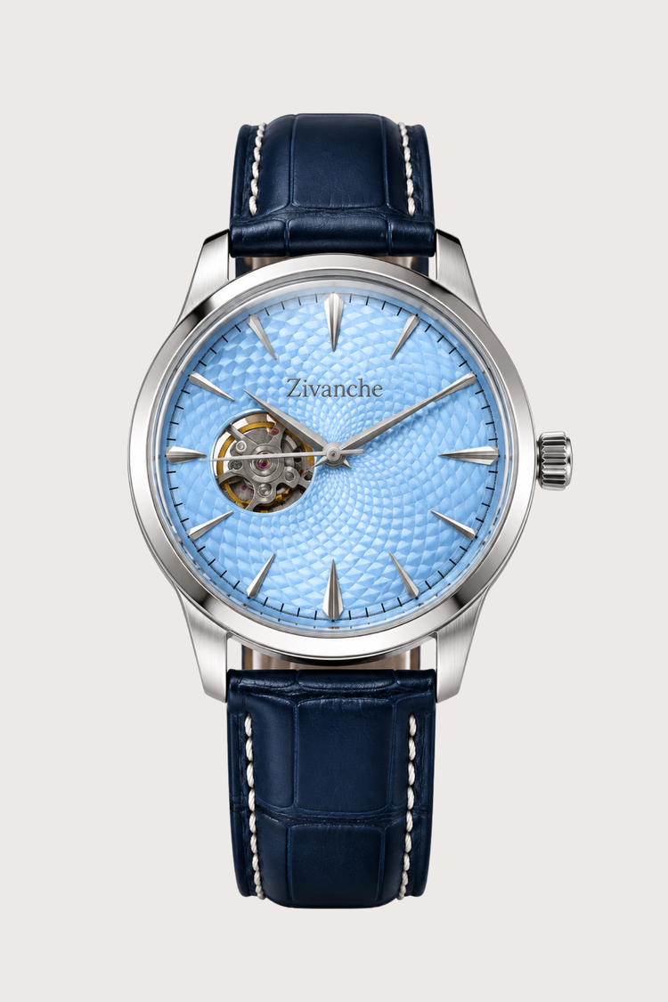 Zivanche Ice Blue Open-Heart Automatic Dress Watch