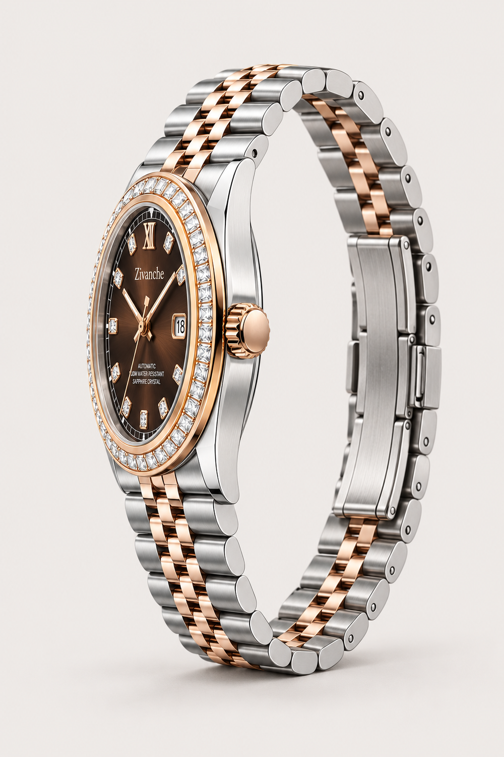 Zivanche Imperial Brown Automatic Watch - Two Tone Diamond Bezel Edition