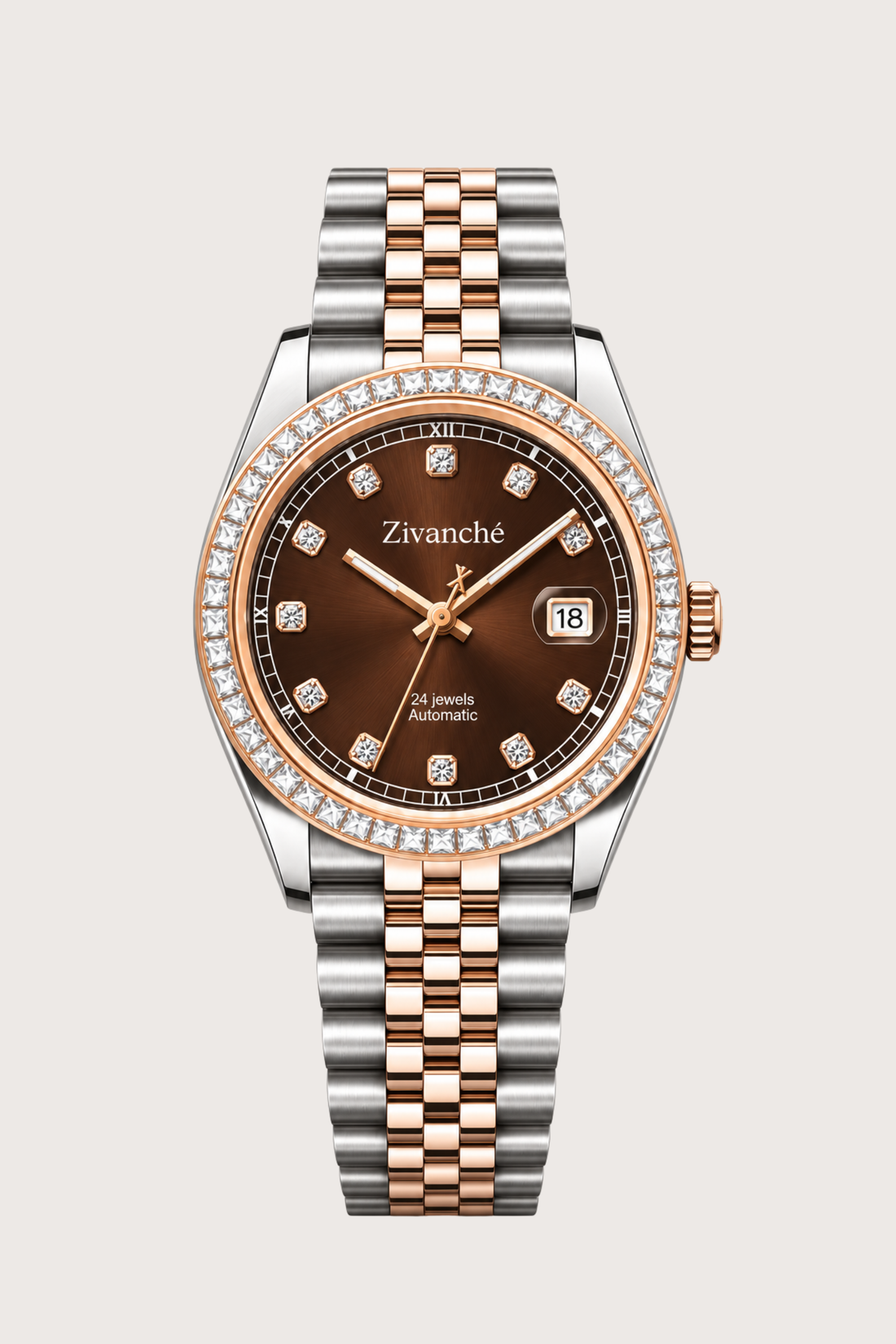 Zivanche Imperial Brown Automatic Watch - Two Tone Diamond Bezel Edition
