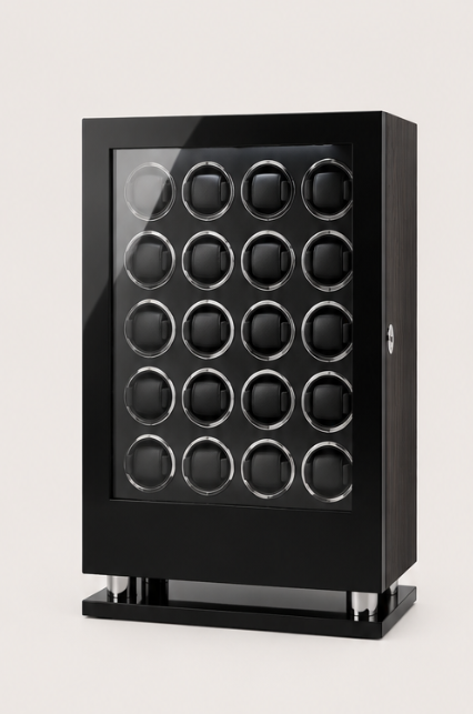 Zivanche LTG8024BF-D-1 Black Watch Winder 24 Slot with Fingerprint Lock and Large Storage Drawer
