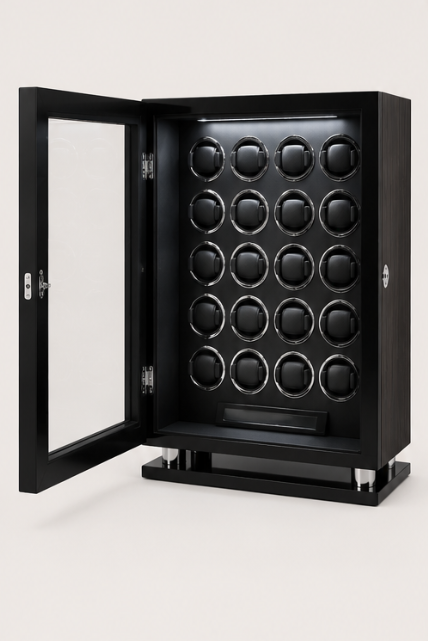 Zivanche LTG8024BF-D-1 Black Watch Winder 24 Slot with Fingerprint Lock and Large Storage Drawer