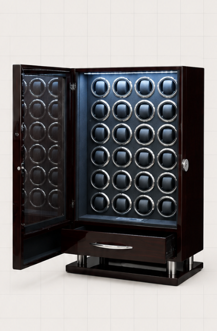 Zivanche LTG8024BF-D-1 Brown Watch Winder 24 Slot with Fingerprint Lock and Large Storage Drawer