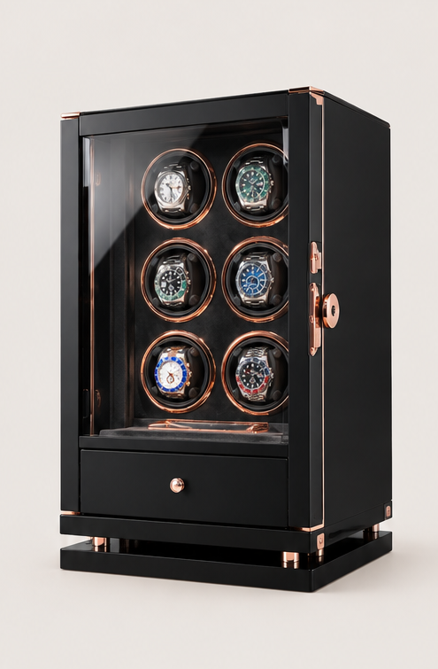 Zivanche LTG9006-GB Automatic Watch Winder with Fingerprint Unlock and White LED Light Built-in Drawer Convenient Watch Boxes & Cases