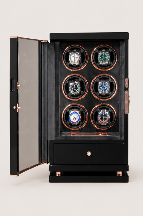 Zivanche LTG9006-GB Automatic Watch Winder with Fingerprint Unlock and White LED Light Built-in Drawer Convenient Watch Boxes & Cases