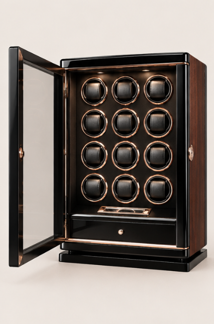 Zivanche LTG9012-GB Automatic Watch Winder with Fingerprint Unlock and White LED Light Built-in Drawer Convenient Watch Boxes & Cases