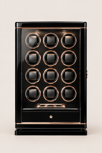 Zivanche LTG9012-GB Automatic Watch Winder with Fingerprint Unlock and White LED Light Built-in Drawer Convenient Watch Boxes & Cases