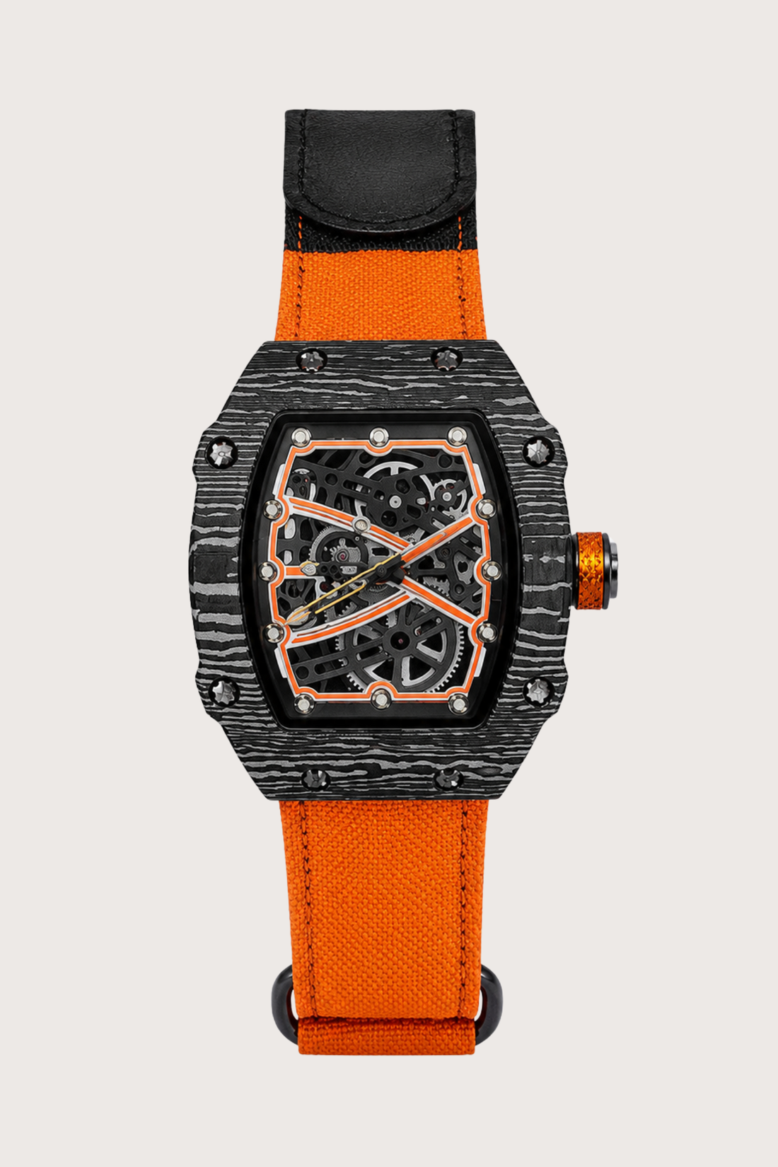 Zivanche Orange & Black Titanium Skeleton Timepiece Watch (44219695)