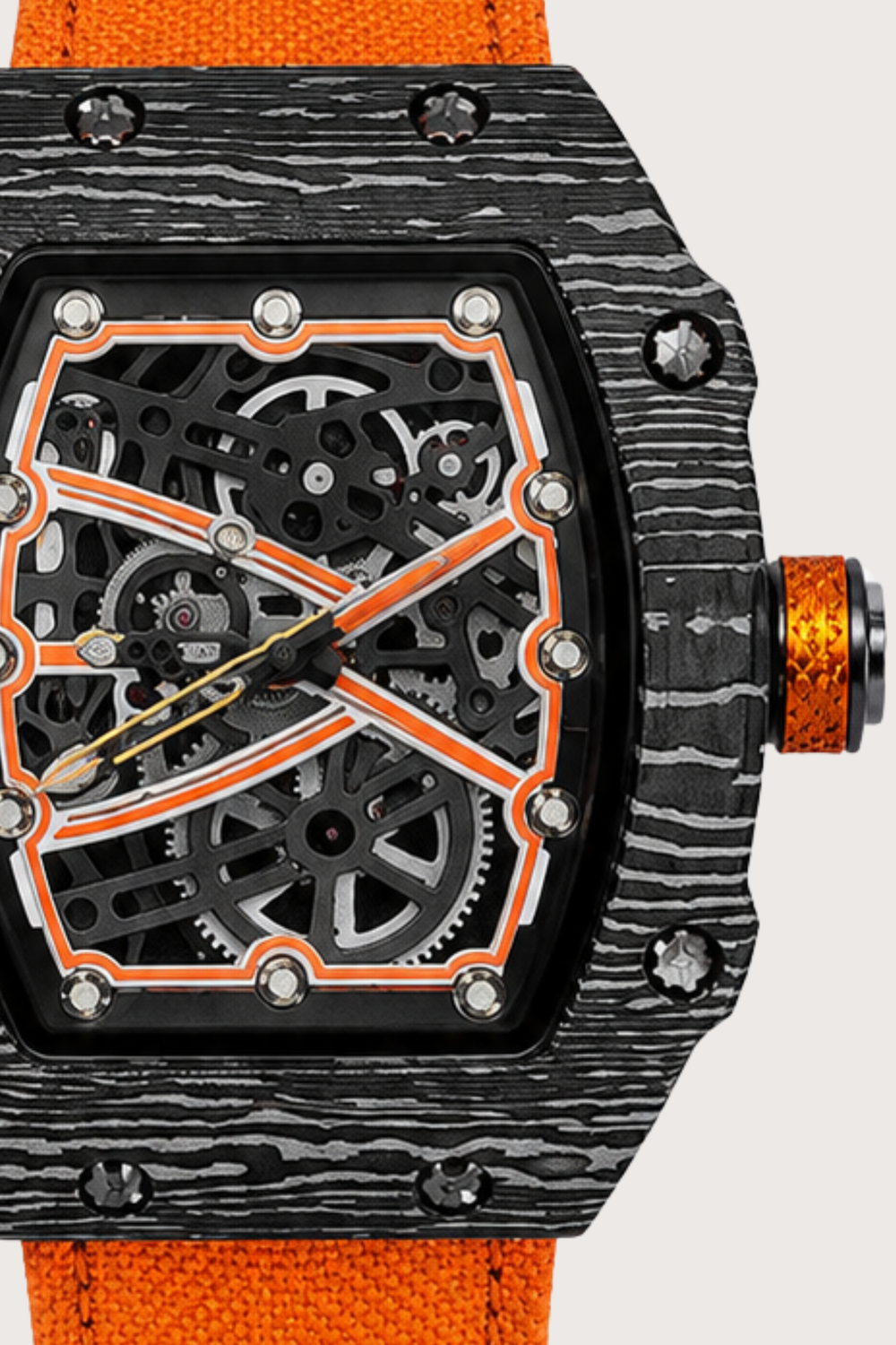 Zivanche Orange & Black Titanium Skeleton Timepiece Watch (44219695)