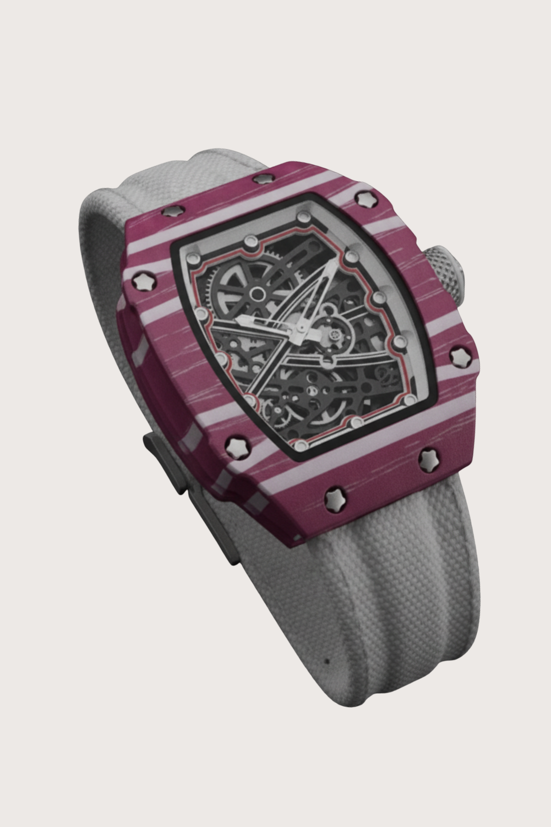 Zivanche Pink White Titanium Skeleton Precision Timepiece Watch (43525966)
