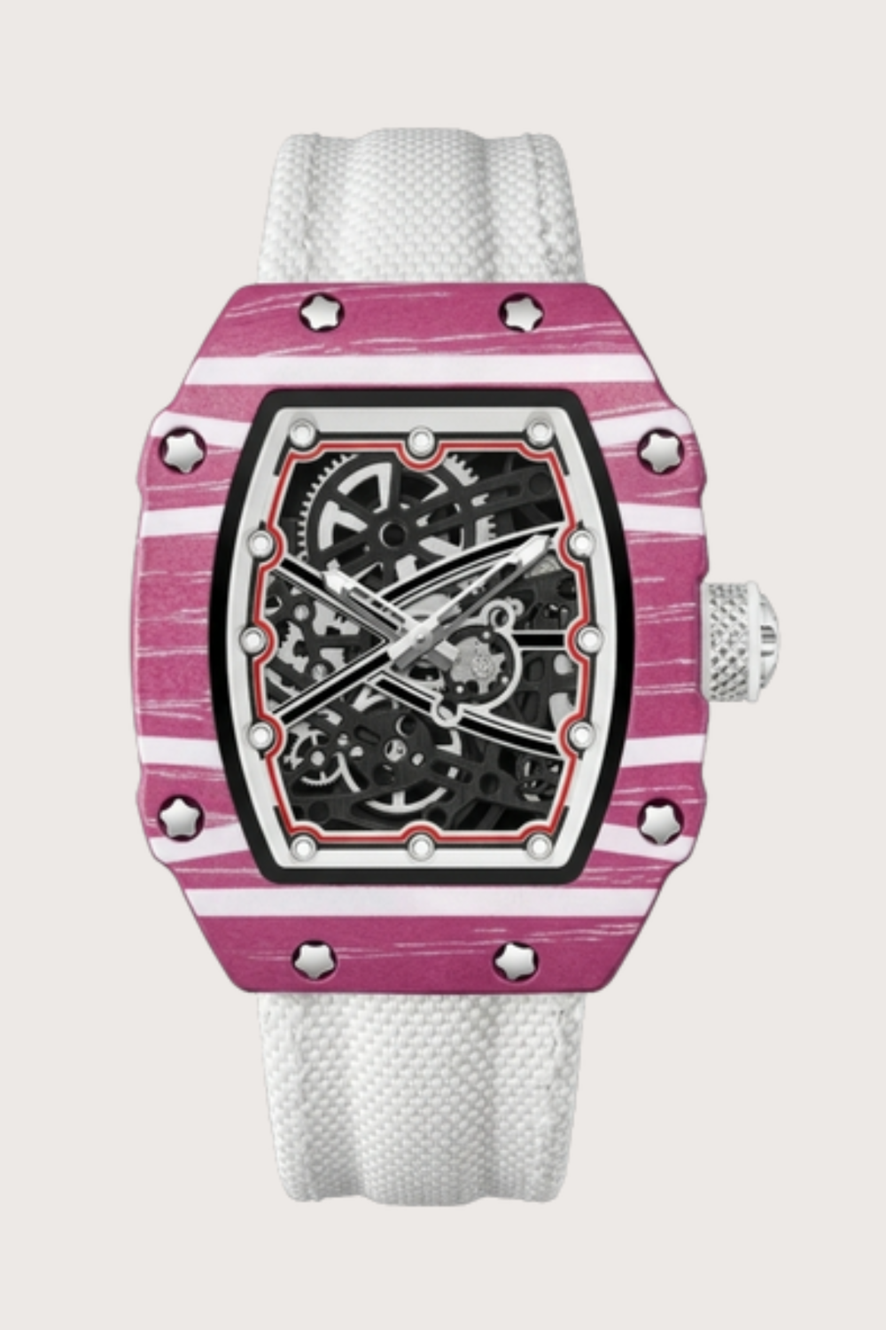 Zivanche Pink White Titanium Skeleton Precision Timepiece Watch (43525966)