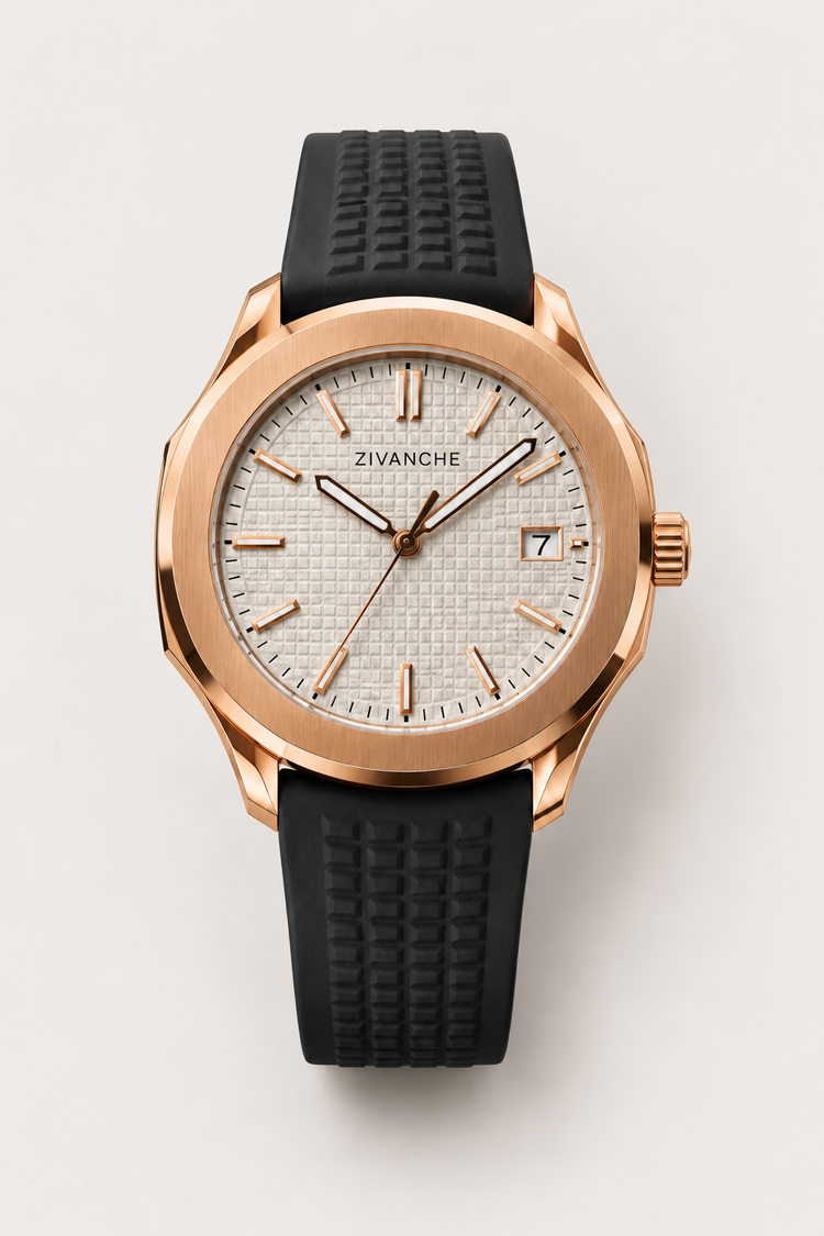 Zivanche Rose Gold Rubber Strap Luxury Sports Watch