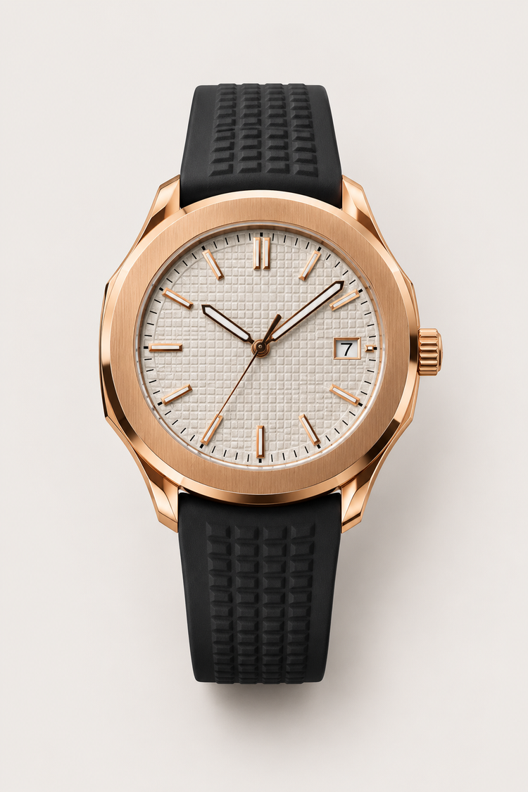 Zivanche Rose Gold Rubber Strap Luxury Sports Watch
