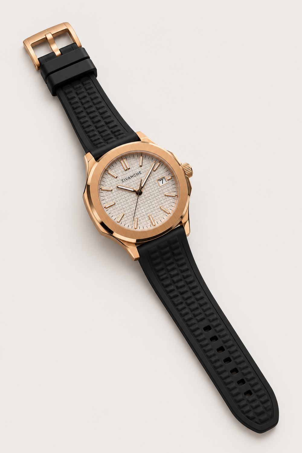 Zivanche Rose Gold Rubber Strap Luxury Sports Watch