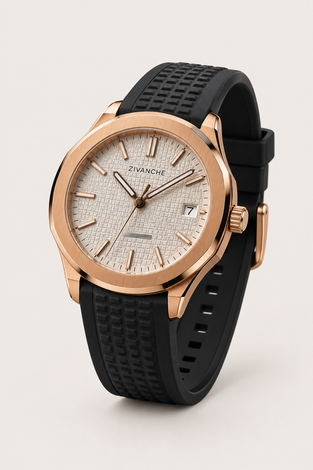 Zivanche Rose Gold Rubber Strap Luxury Sports Watch