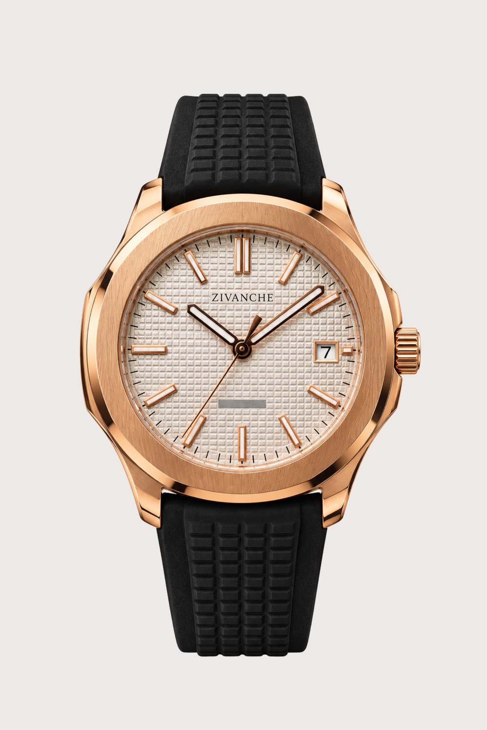 Zivanche Rose Gold Rubber Strap Luxury Sports Watch