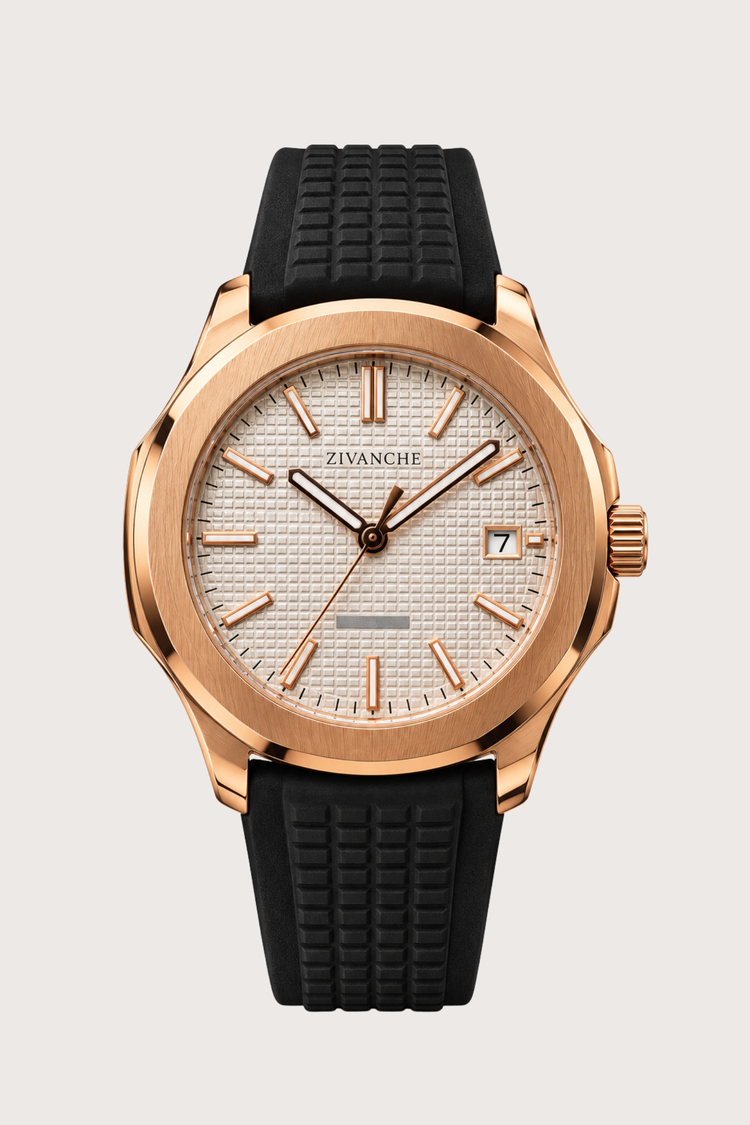 Zivanche Rose Gold Rubber Strap Luxury Sports Watch