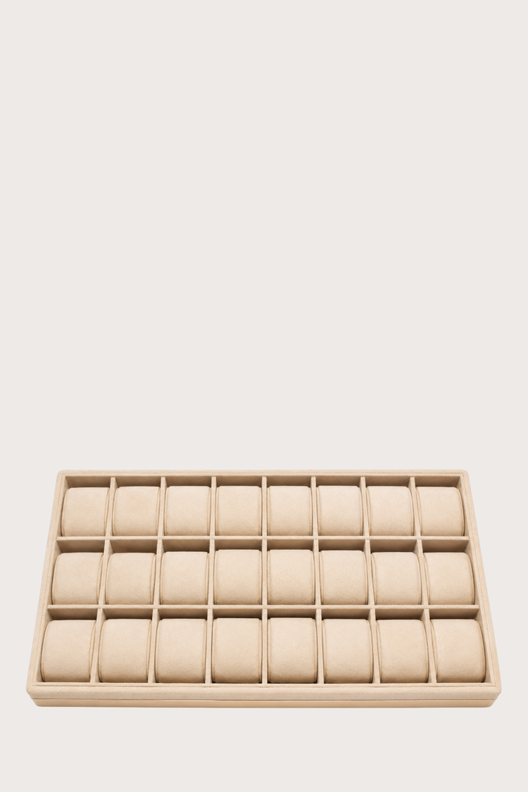 Elite Velvet Guardian – 24 Slot Beige Watch Tray Box