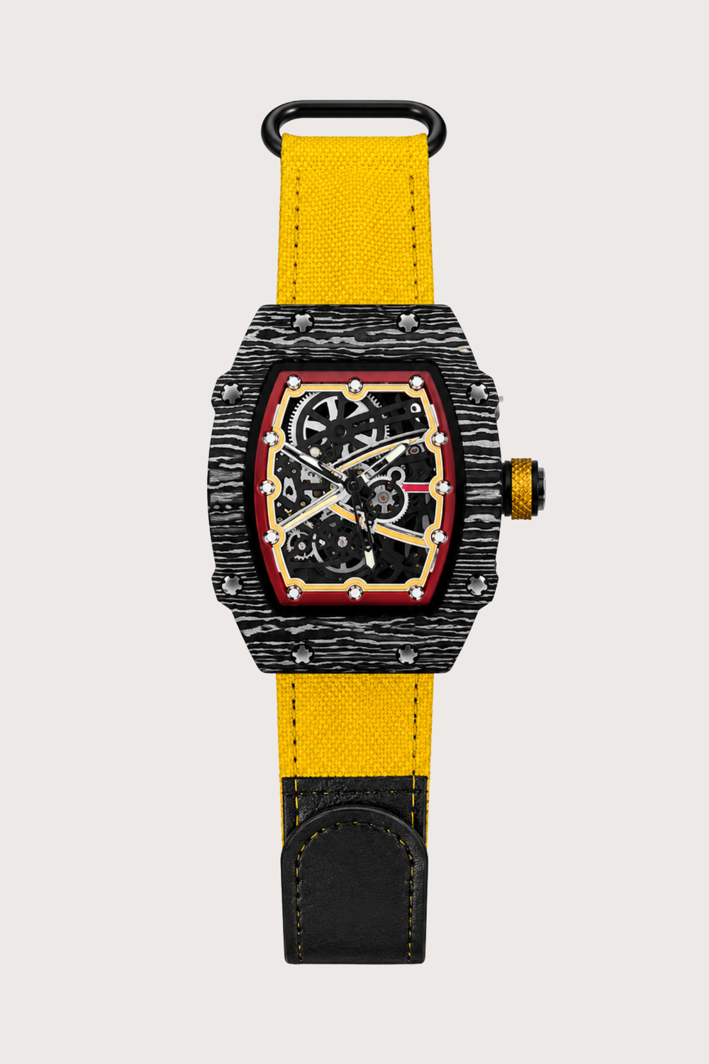 Zivanche Yellow & Black Titanium Skeleton Timepiece Watch (44219684)