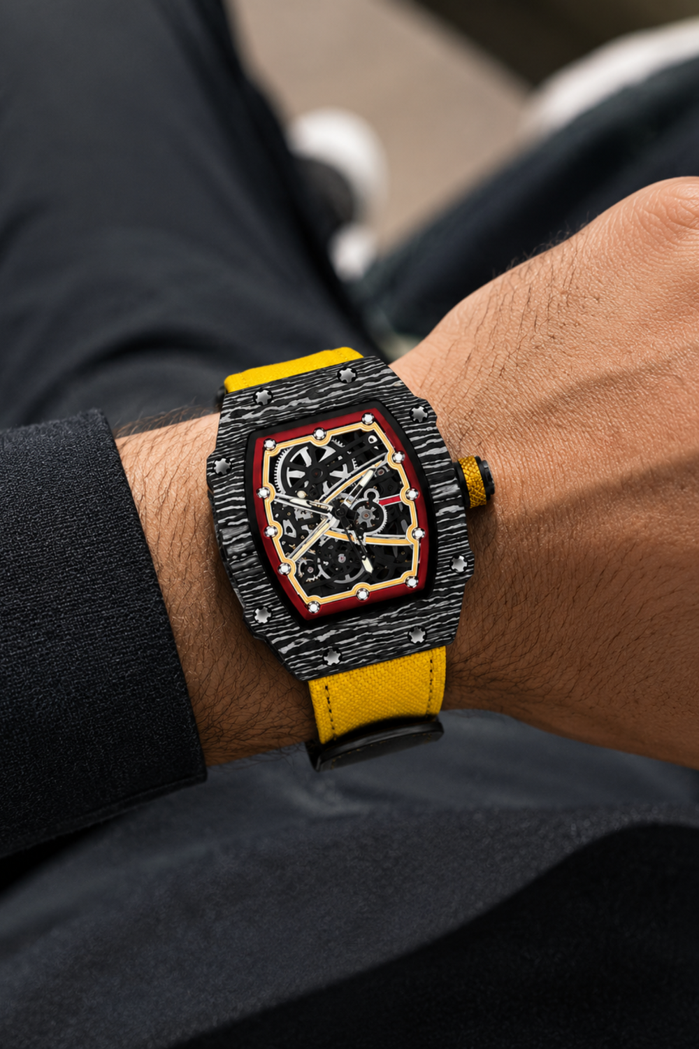 Zivanche Yellow & Black Titanium Skeleton Timepiece Watch (44219684)