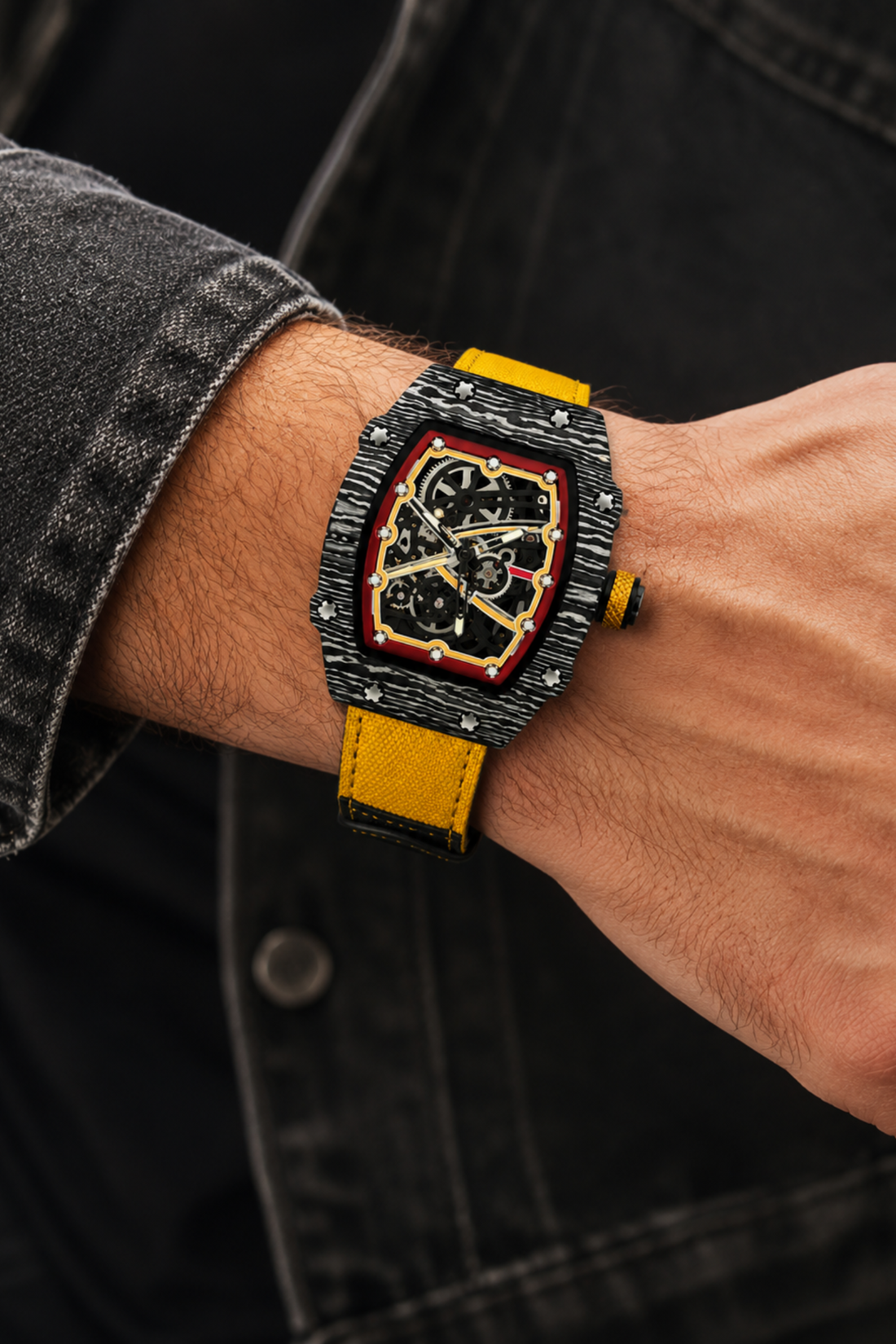 Zivanche Yellow & Black Titanium Skeleton Timepiece Watch (44219684)
