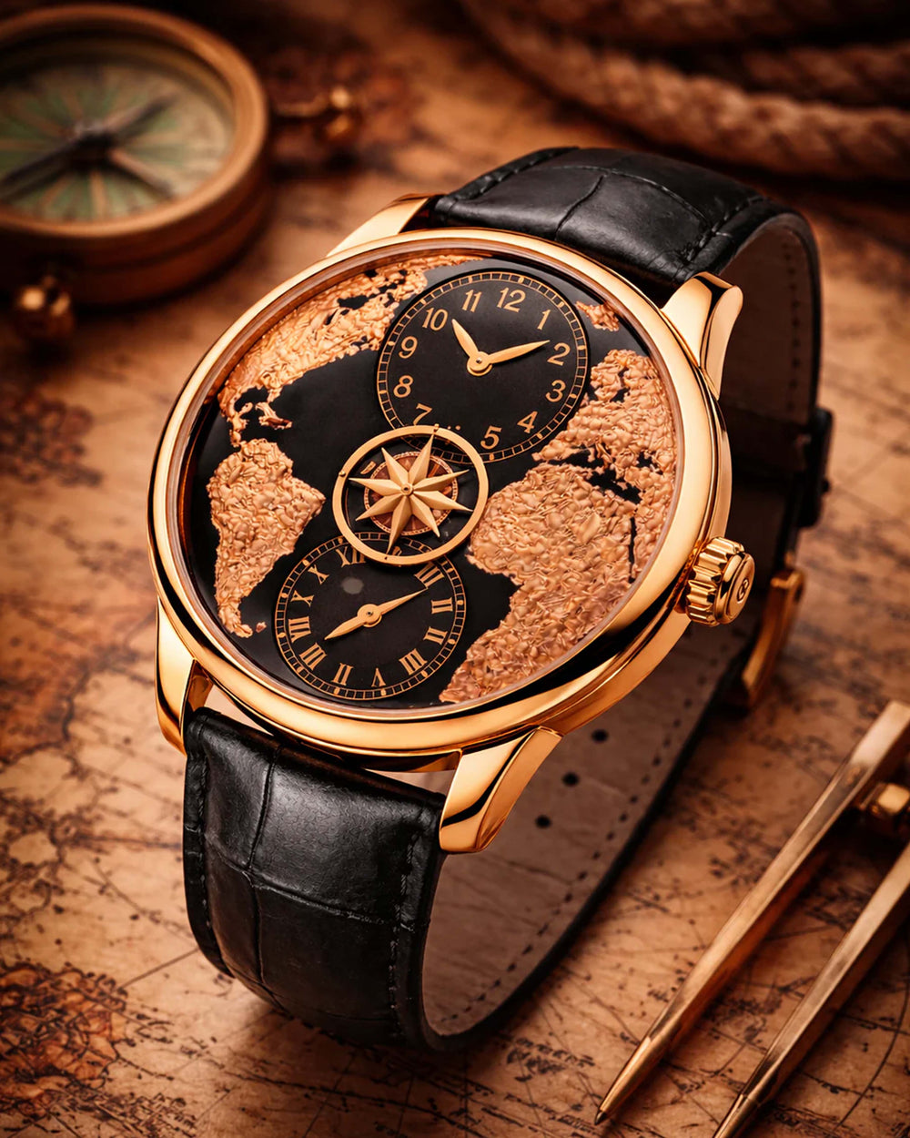 Empire of Time | Black Rose Gold World Automatic Watch - (40342607)