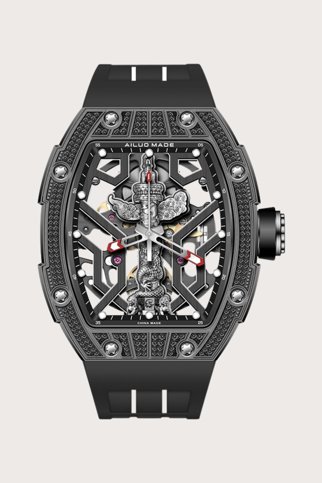 Ailuo Made 6629 Series Frosted Luminous Automatic Fully Black Mechanical Men's Watch