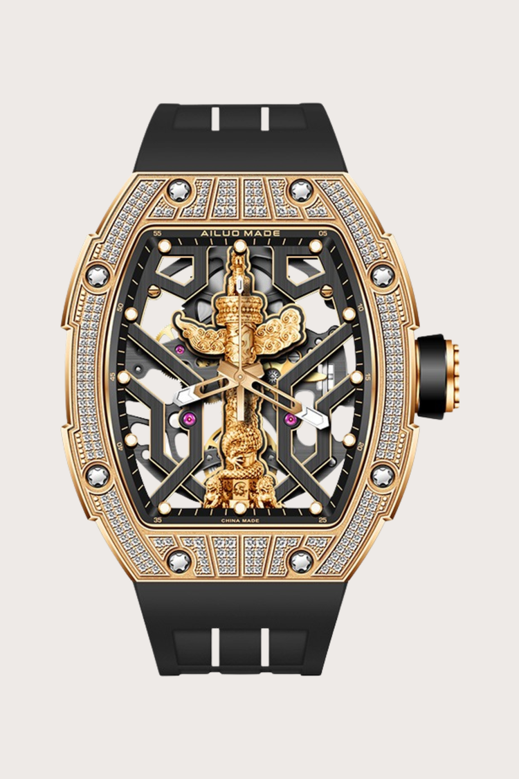 Ailuo Made 6629 Series Fashion Trend Full Hollow Automatic Golden and Silver Mechanical Men's Watch