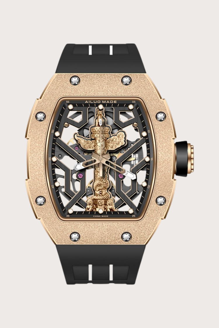 Ailuo Made 6629 Series Frosted Gold Craft Luminous Automatic Golden Mechanical Men's Watch