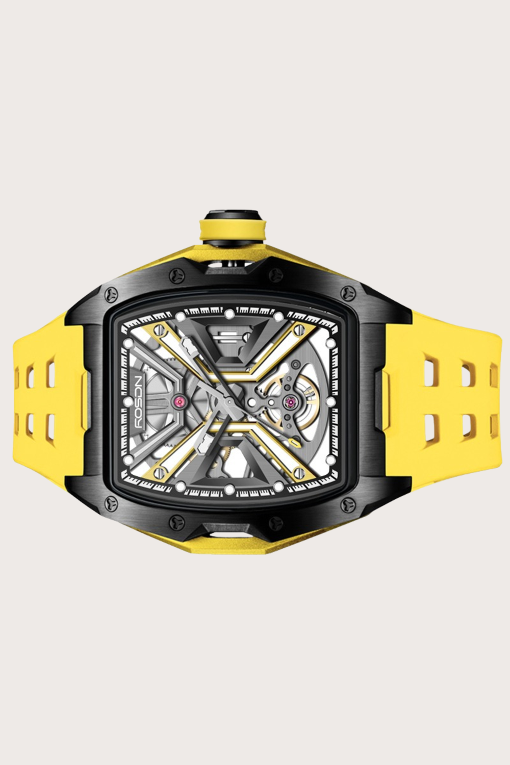 Luxury Yellow G2710 Series High Quality Barrel Shape Silicone Band Automatic Mechanical ROSDN Watch