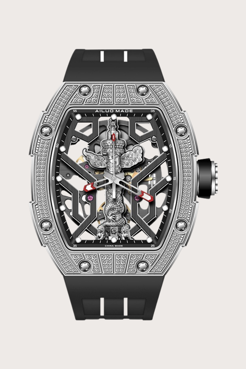 Ailuo Made 6629 Series Fashion Trend Full Hollow Automatic Silver Mechanical Men's Watch