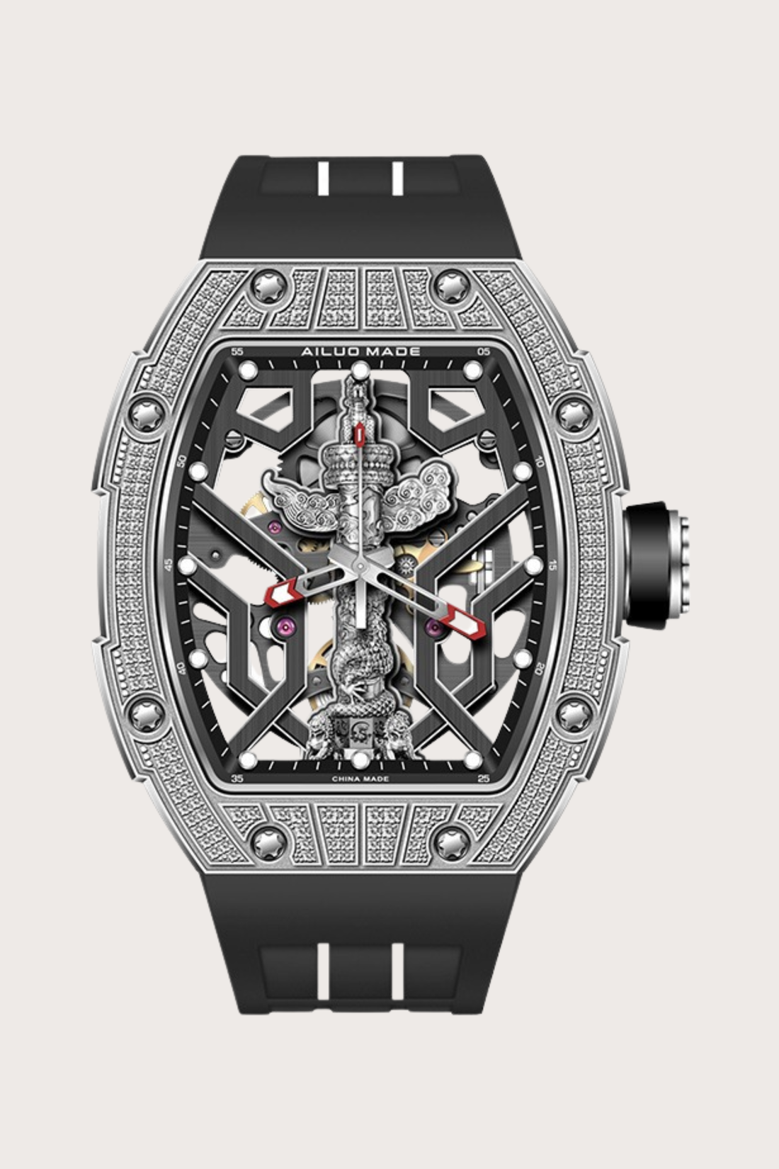 Ailuo Made 6629 Series Fashion Trend Full Hollow Automatic Silver Mechanical Men's Watch