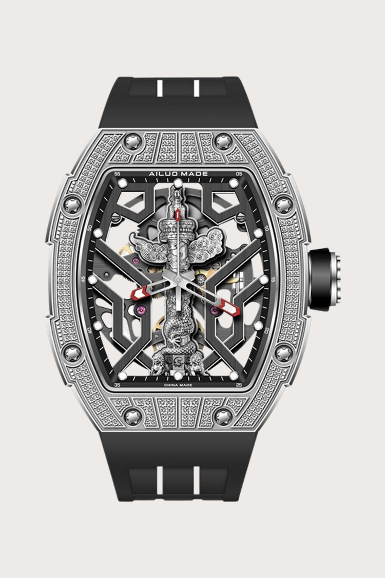 Ailuo Made 6629 Series Fashion Trend Full Hollow Automatic Silver Mechanical Men's Watch