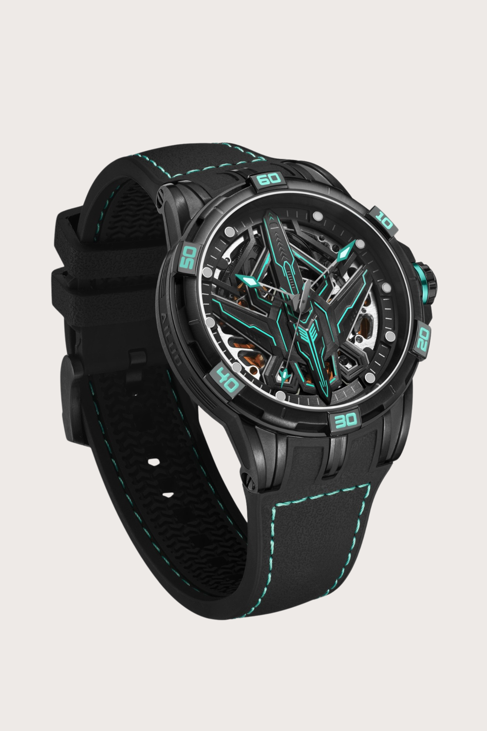 Luxury G6635 Series Aviation Design Automatic Mechanical Watch in Black and Cyan | Ailuo Made Edition