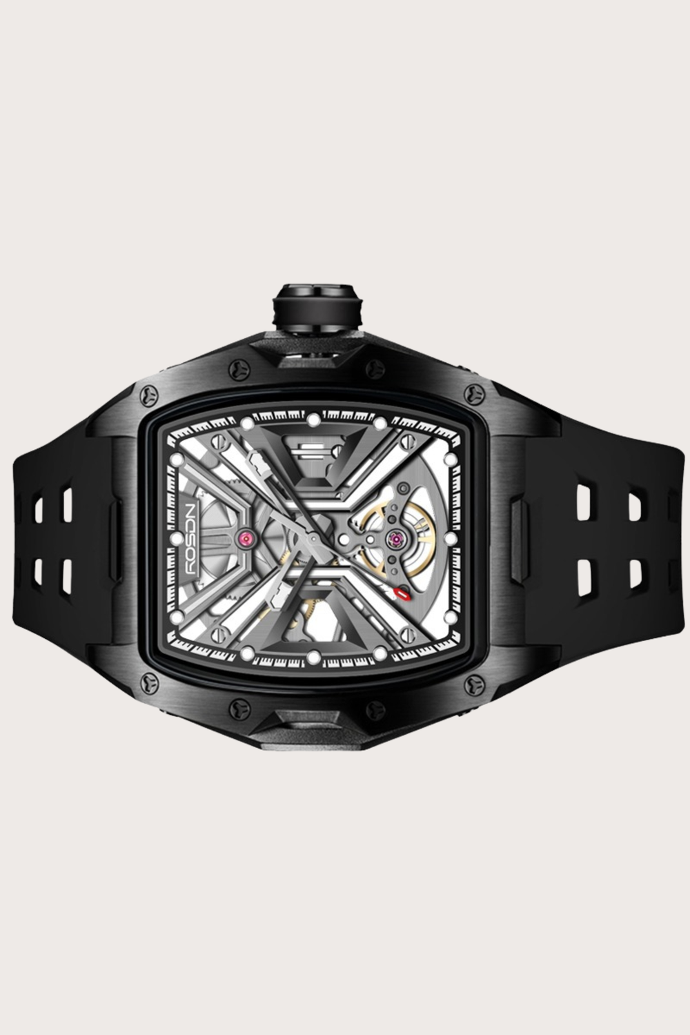 Luxury Black G2710 Series High Quality Barrel Shape Silicone Band Automatic Mechanical ROSDN Watch